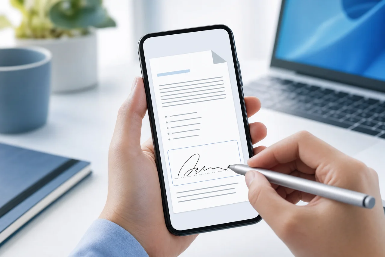 PDF editor app showing document signing on a smartphone