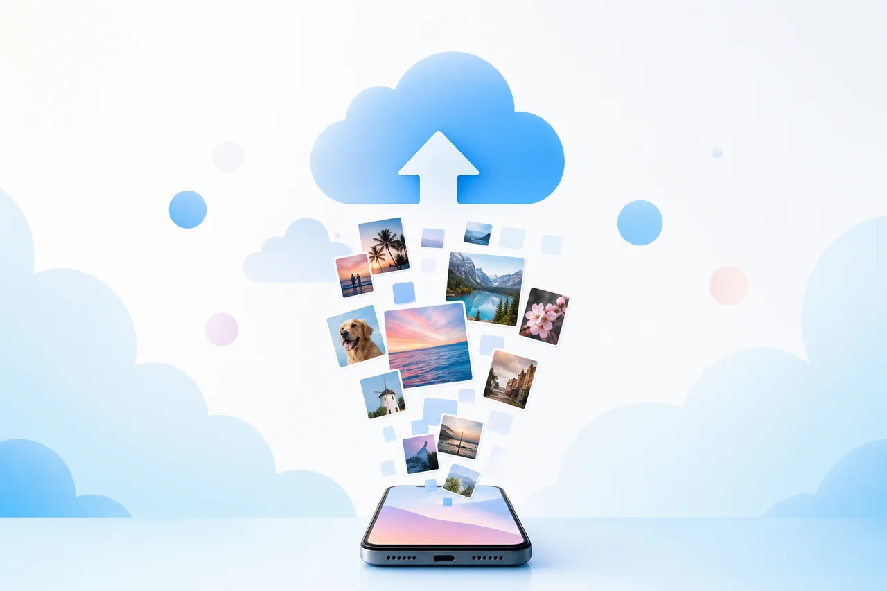 Photos syncing from smartphone to cloud backup storage