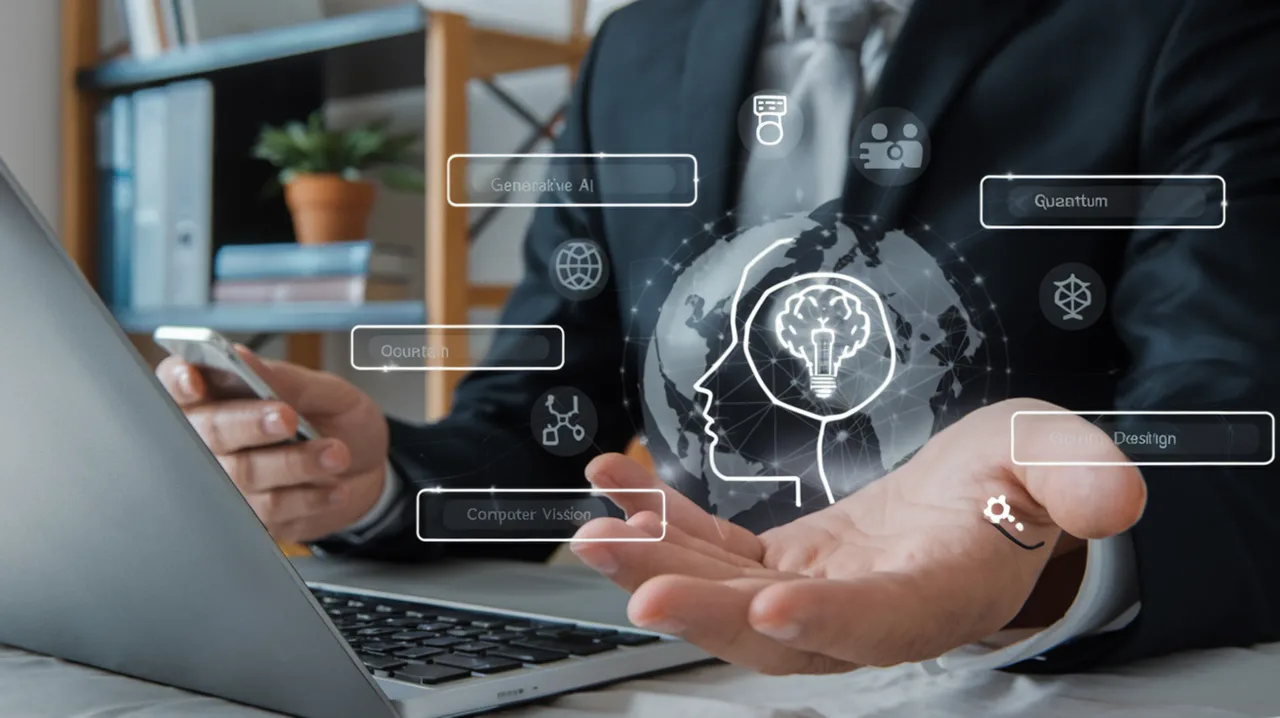 ai technology businessman use laptop artificial intelligence process predictive analytics