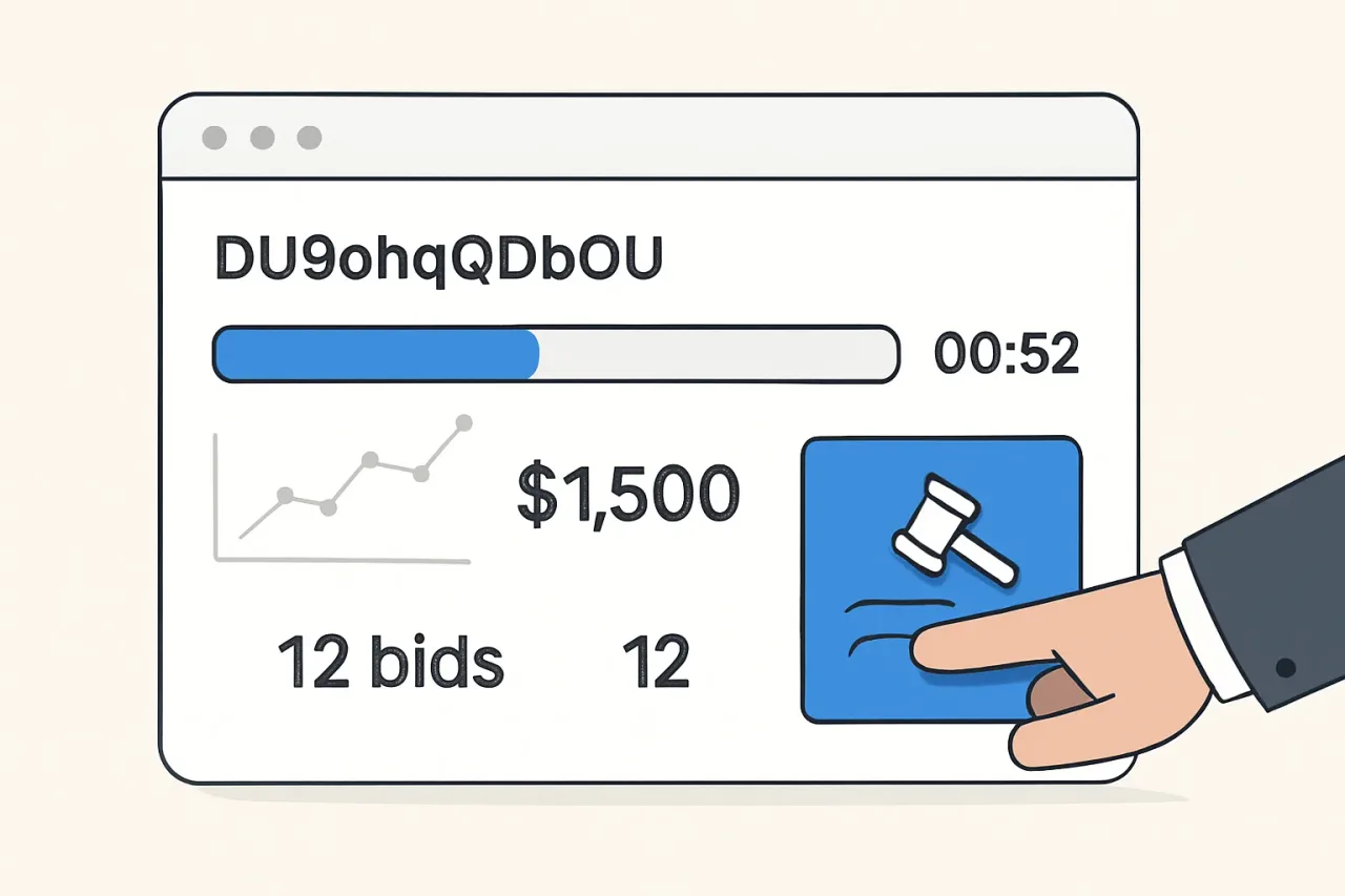 Screenshot of live DU9ohqQDbOU auction bidding dashboard
