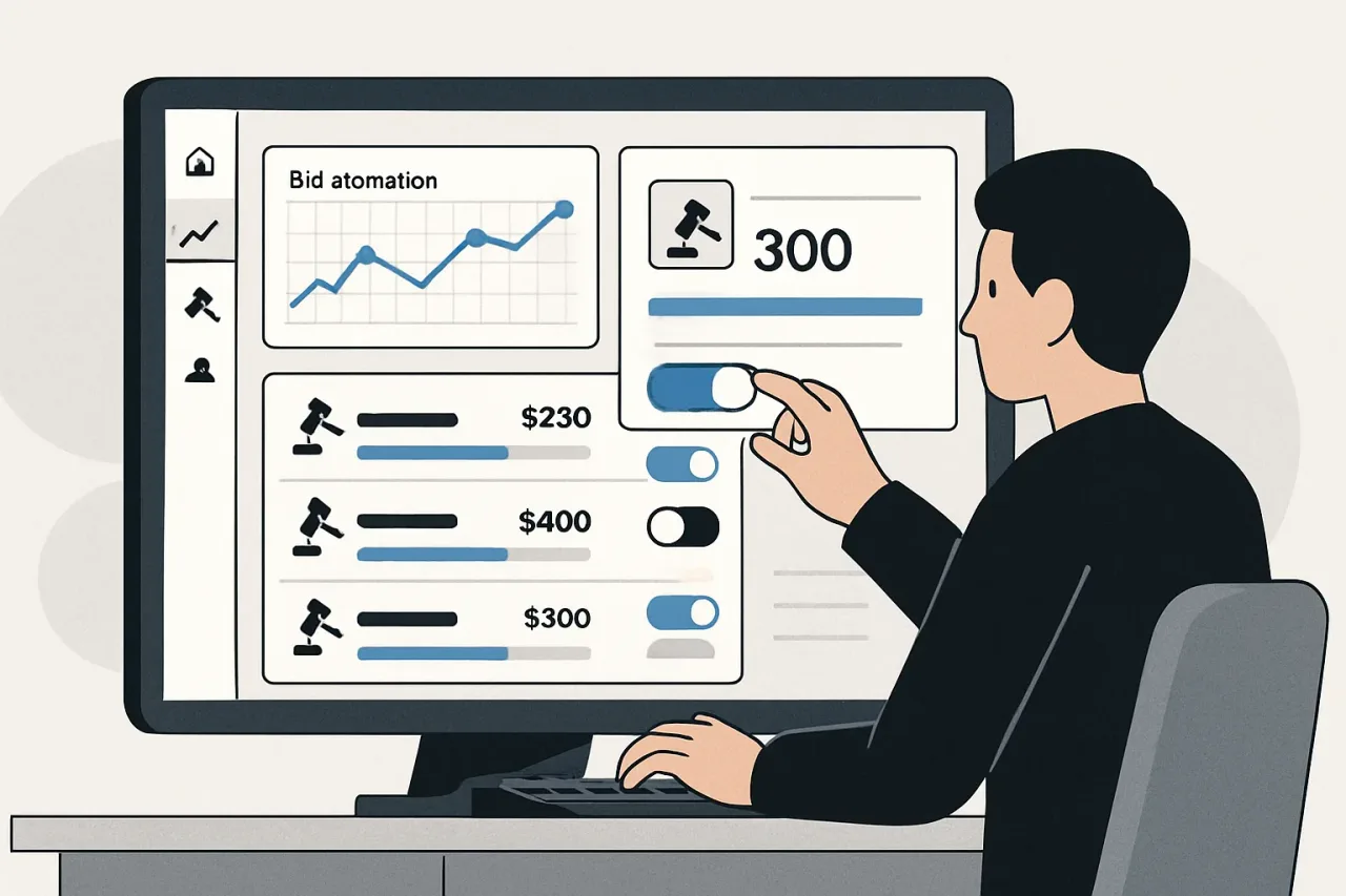 Dashboard showing automated auction bidding in process