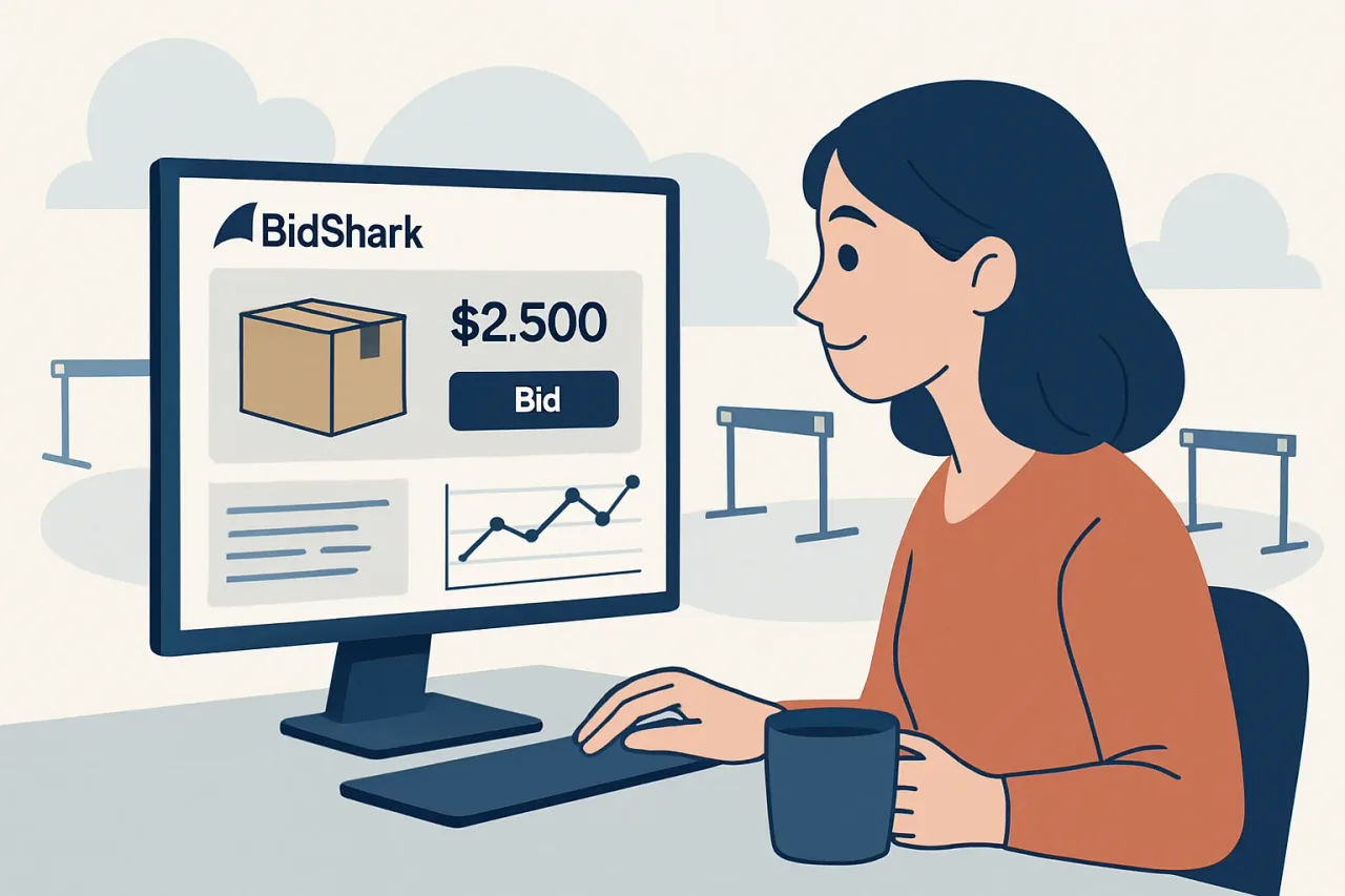 Screenshot of the BidShark auction interface with analytics tools.