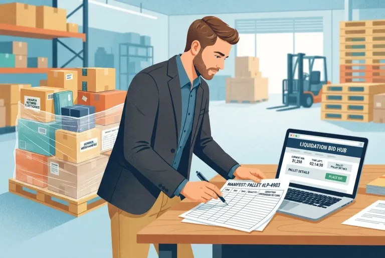 A person reviewing a shipping manifest on a tablet in a warehouse.