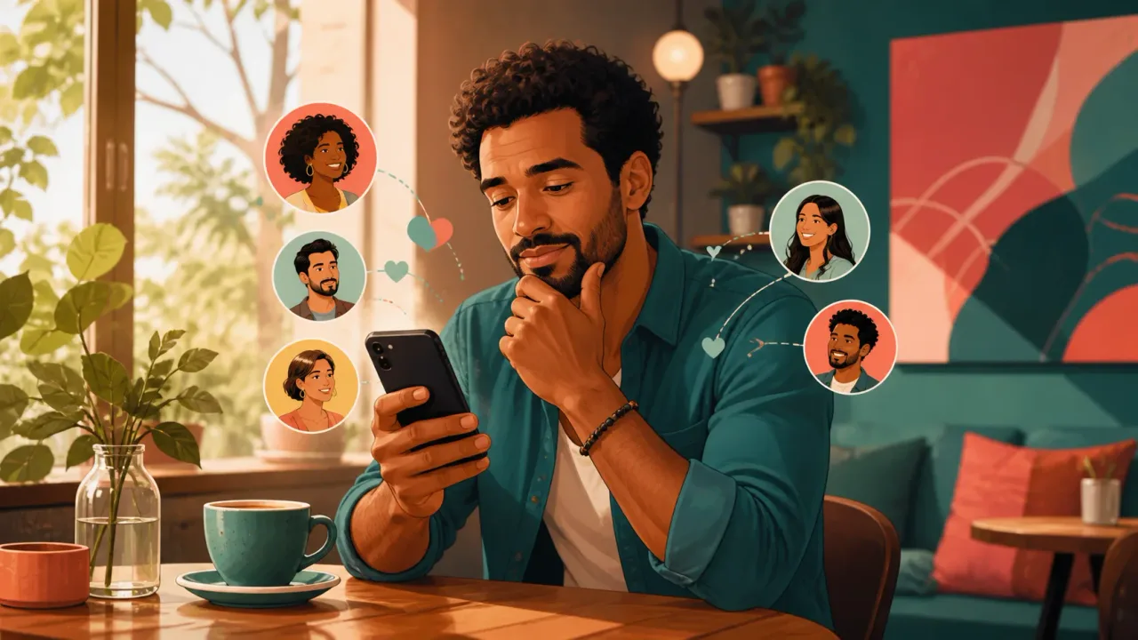 Pessoa comparando aplicativos de relacionamento no celular