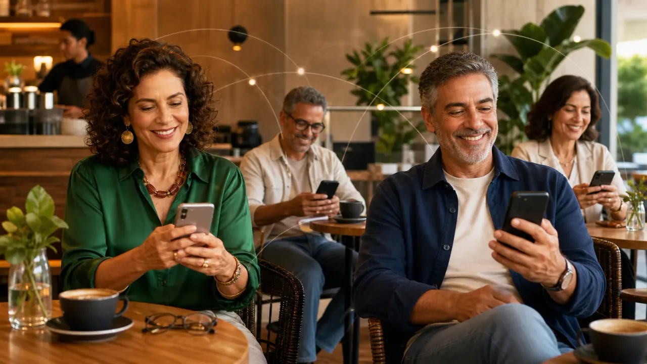 Pessoas acima de 40 anos usando aplicativos de relacionamento