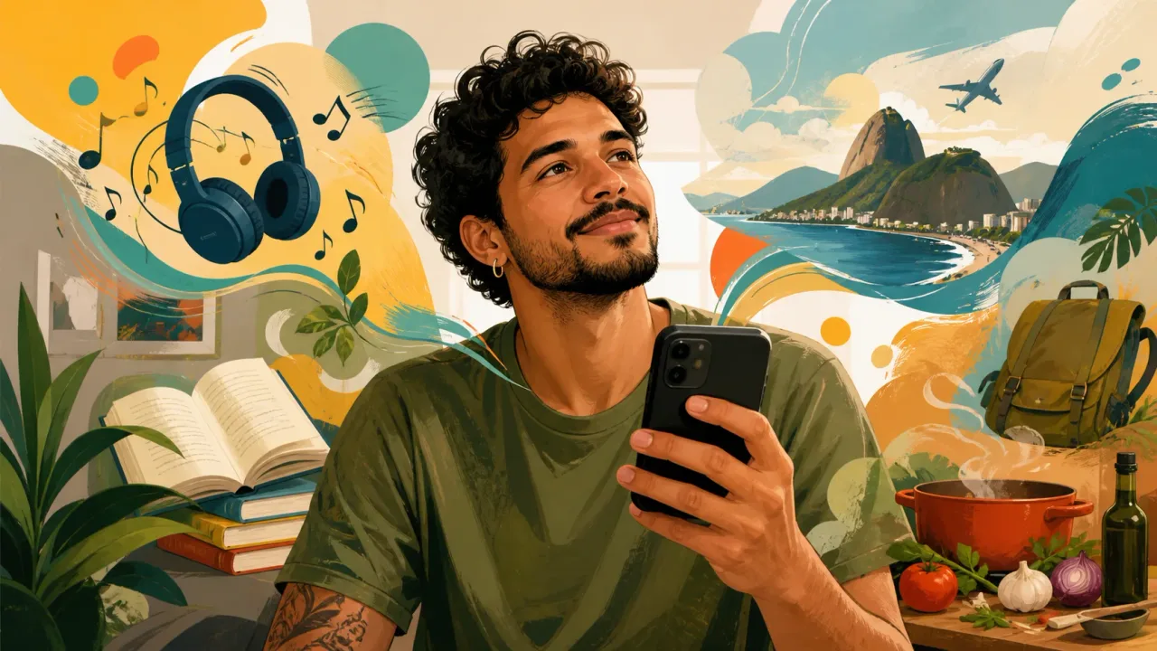 Pessoa compartilhando seus interesses em conversa
