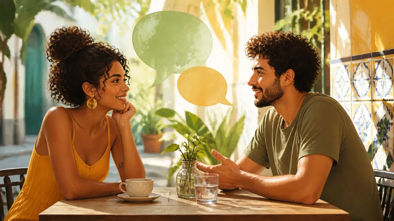 Duas pessoas conversando no primeiro encontro