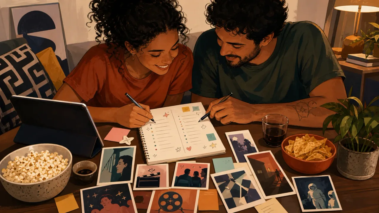 Casal montando lista compartilhada de filmes e séries