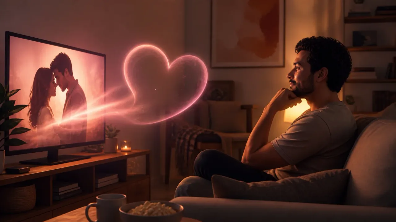 Pessoa assistindo filme romântico com expectativas equilibradas