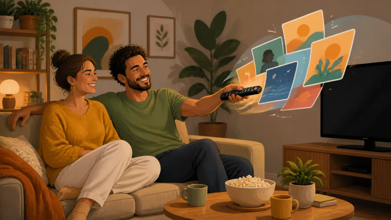 Casal escolhendo parar uma série