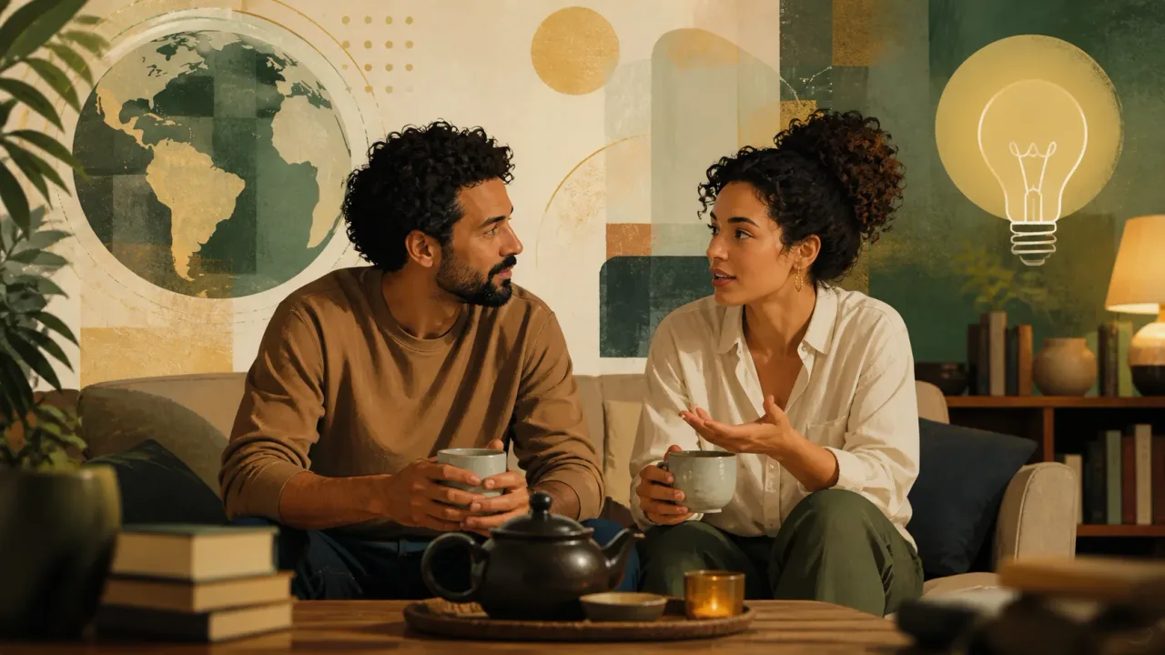 Casal assistindo documentário e conversando