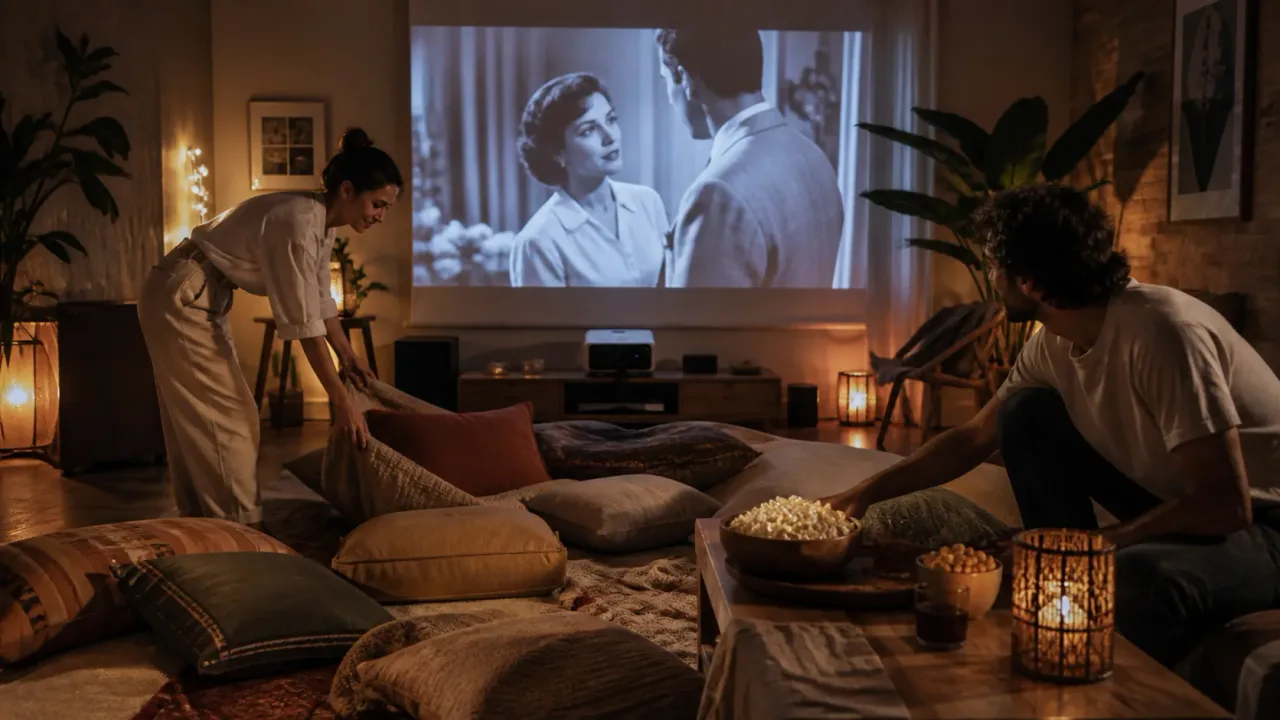 Sessão de cinema aconchegante em casa