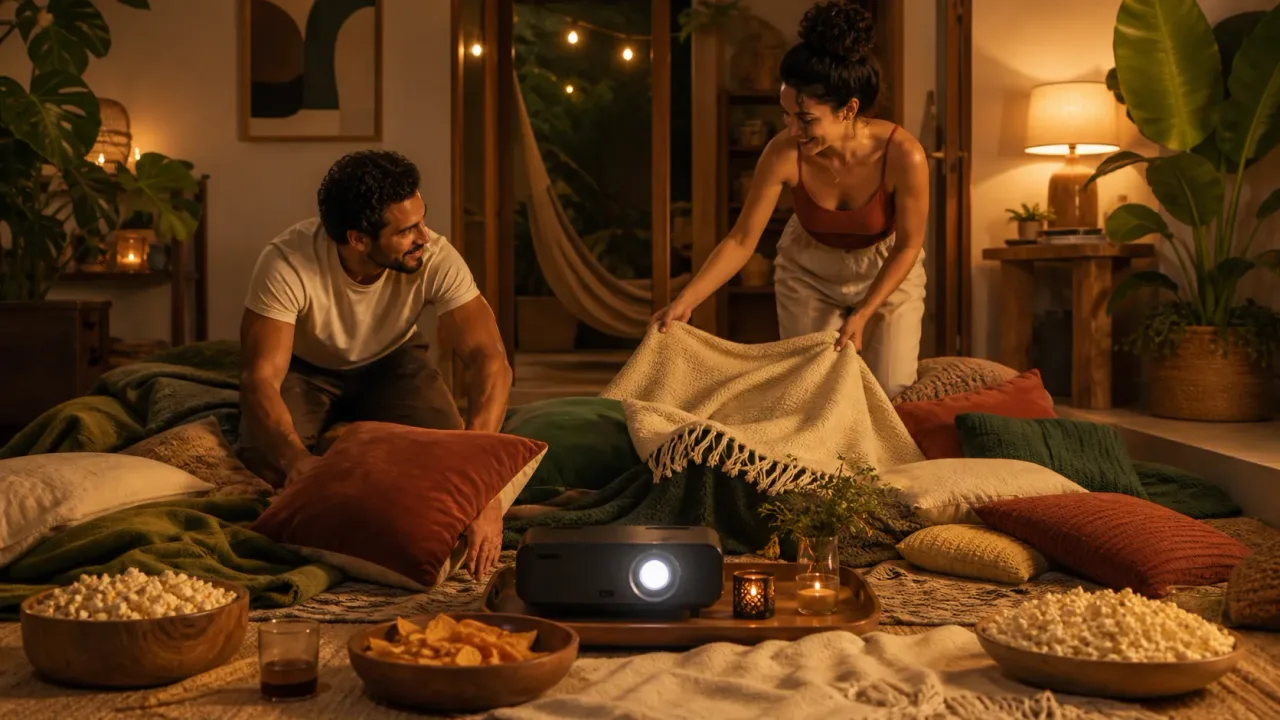 Noite de filme em casa com conforto