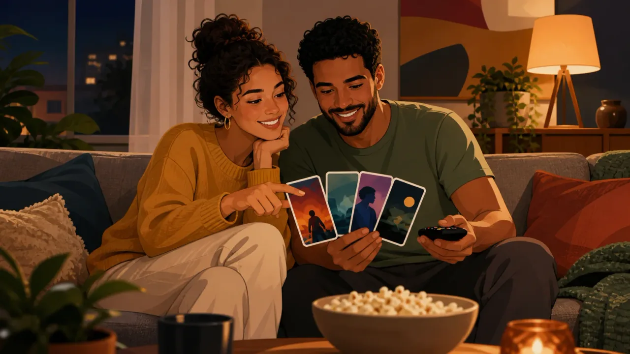 Casal escolhendo série para assistir junto