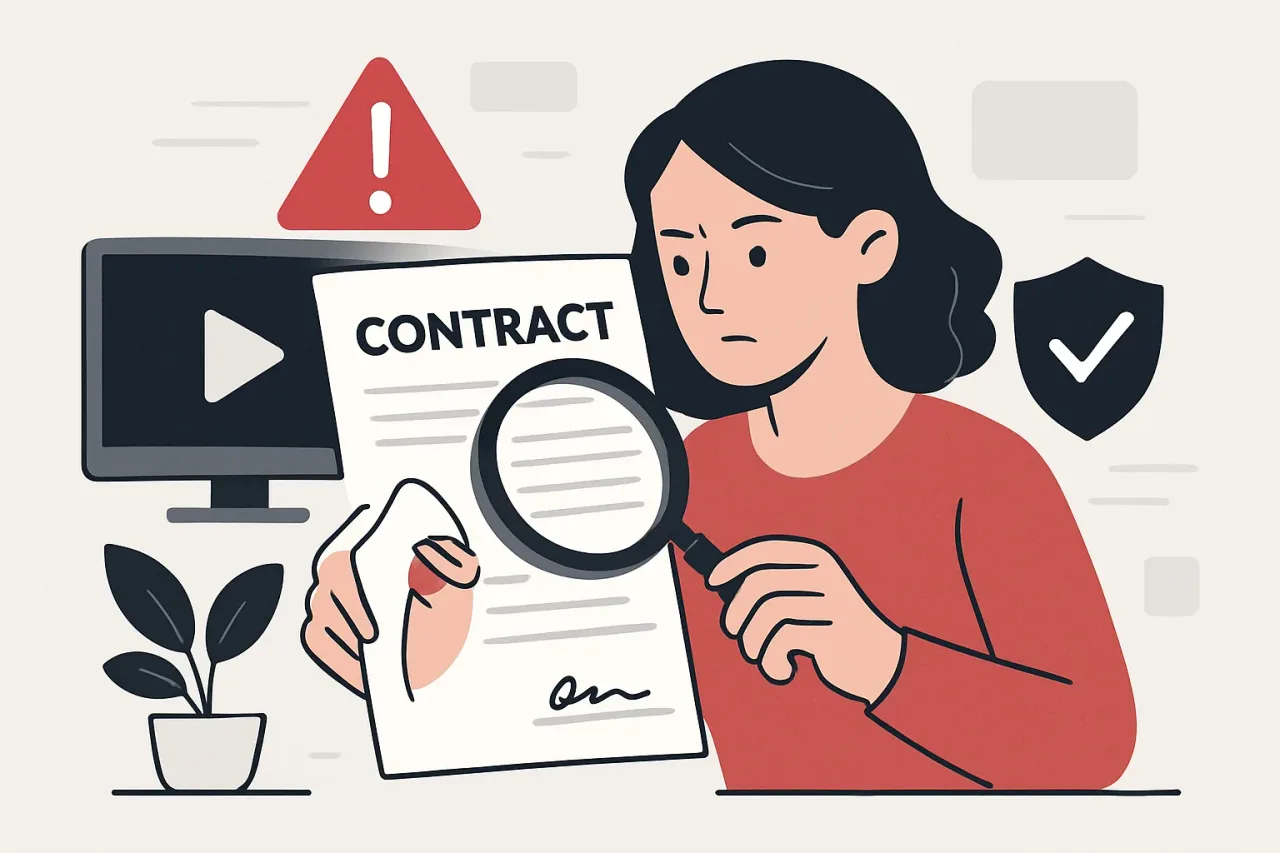 Person reviewing a streaming contract document