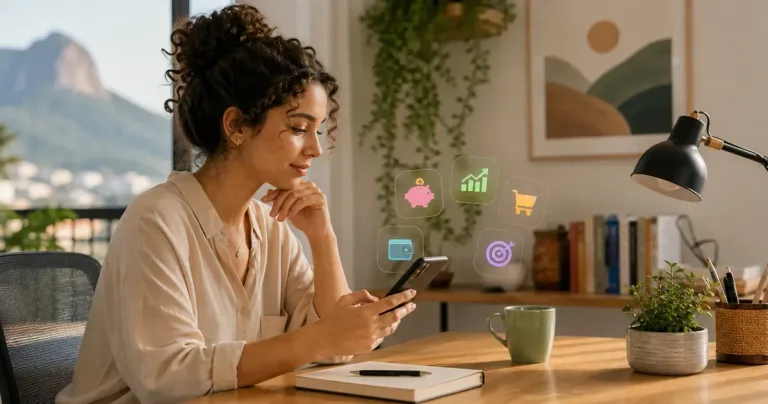 Ilustração editorial sobre como escolher apps de economia para a sua rotina