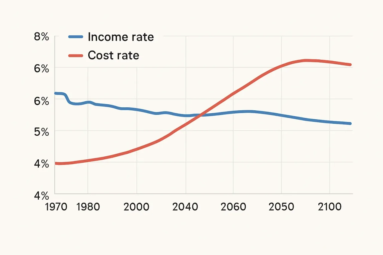 Line chart showing projected Social Security payroll cost trends