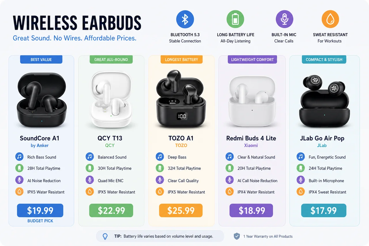Featured: Best Budget Wireless Earbuds Under Fifty Dollars