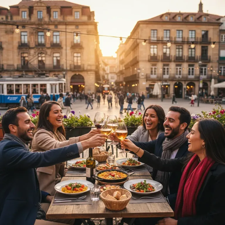 amigos cena ciudad europea