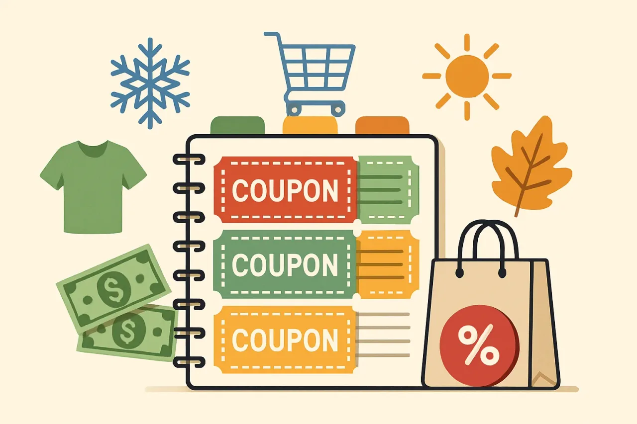 Organized coupon folders on a table