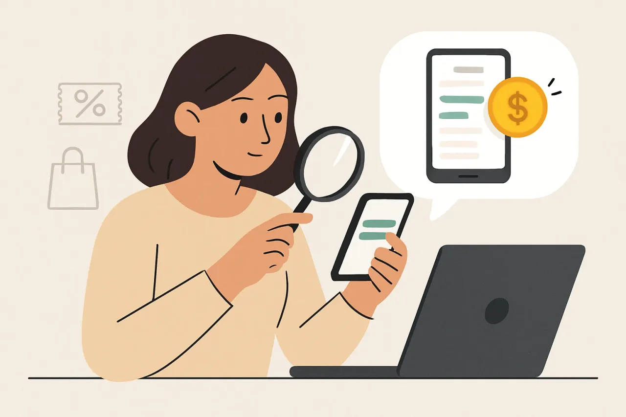 Person tracking cashback payout on smartphone