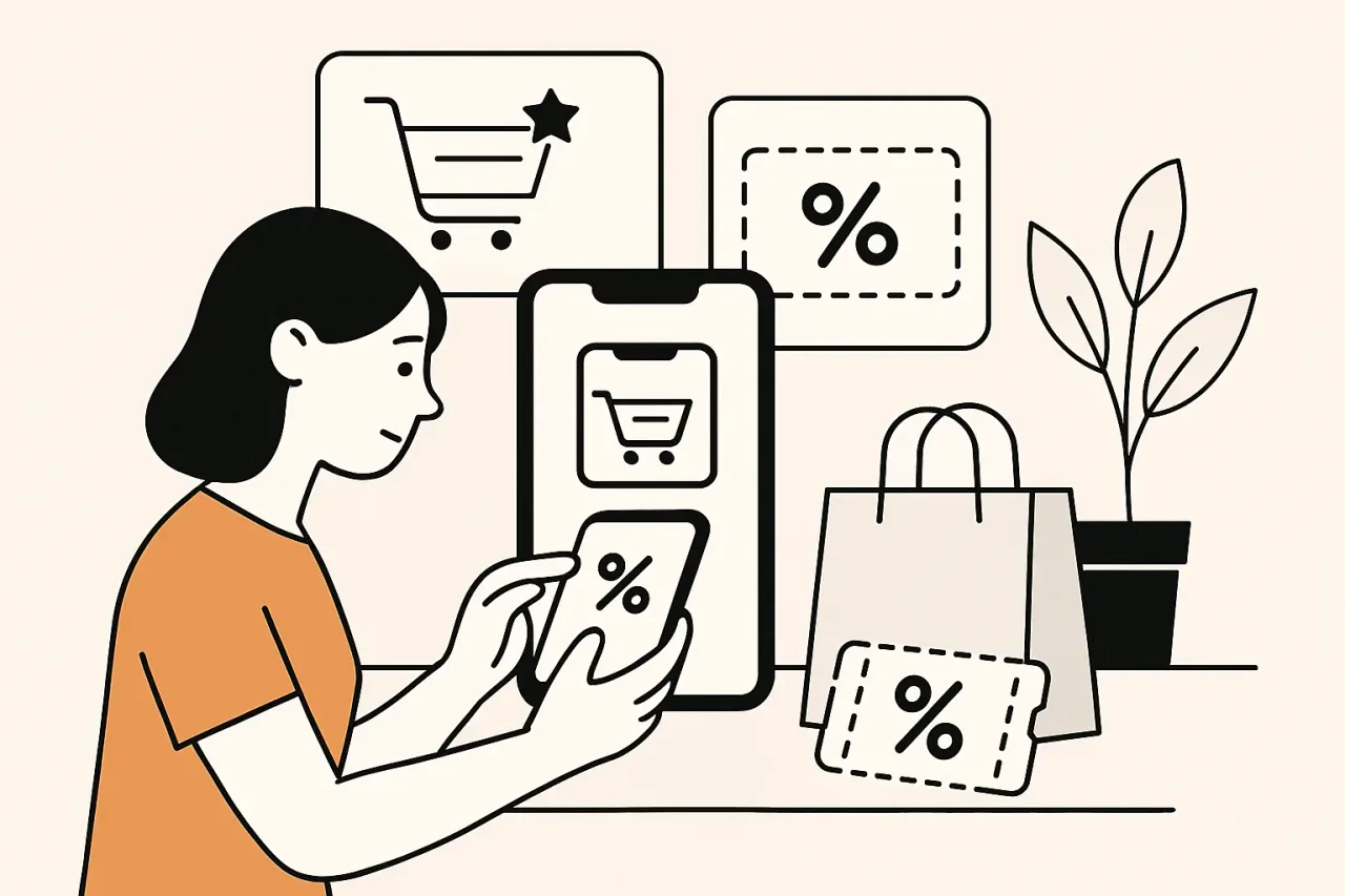 Organizing rewards and coupons in a mobile shopping app.