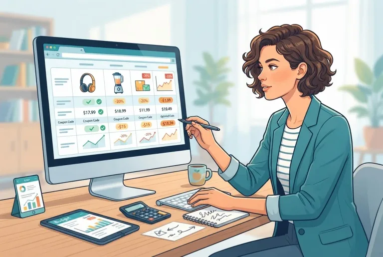 A person comparing shopping deals and coupons on their computer screen