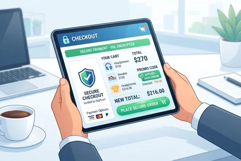 Secure online shopping cart with applied coupon code