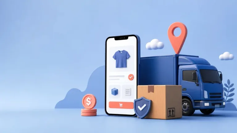 Ilustra��o editorial sobre frete, entrega e cashback em compras online