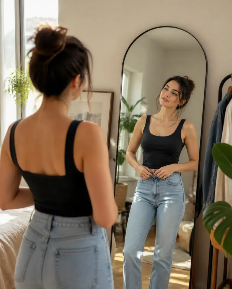 Pessoa sentada em uma mesa de madeira escrevendo，手机 ao lado, caderno aberto com anotações