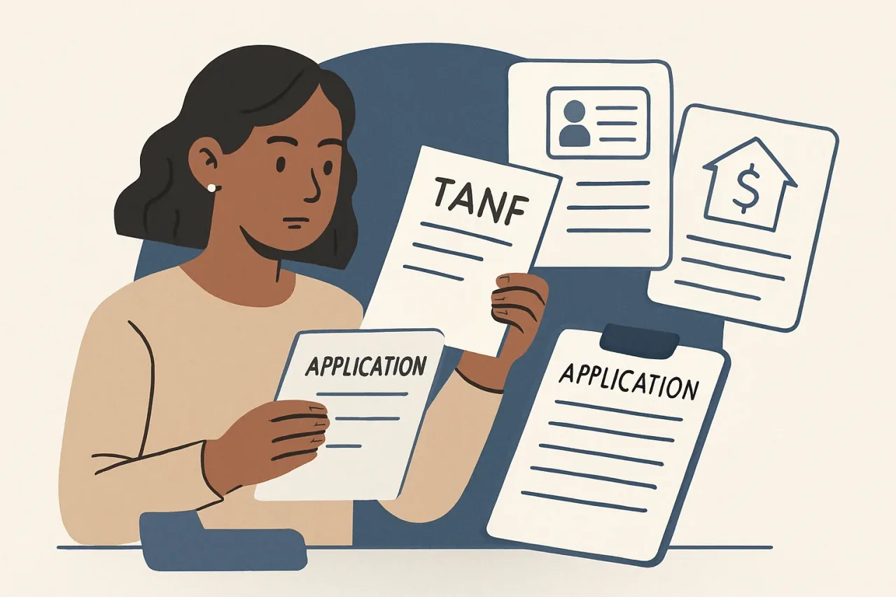 Person organizing paperwork for a TANF application