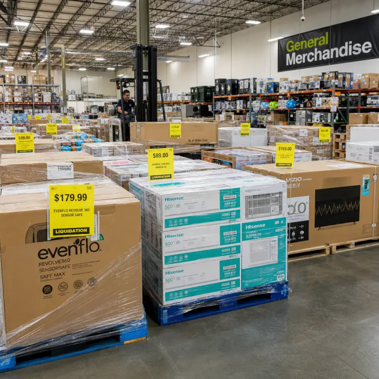 Warehouse with liquidation pallets and merchandise