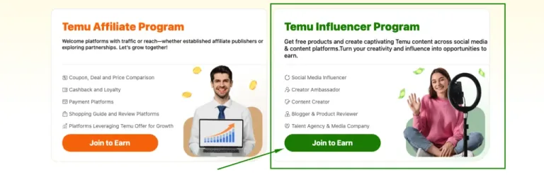 onde encontrar o programa de influencer da temu