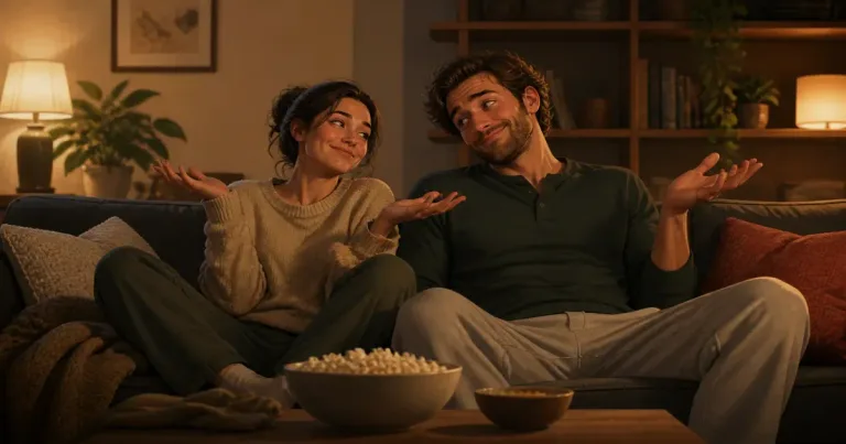 Casal com expressão de decepção suave olhando para tela