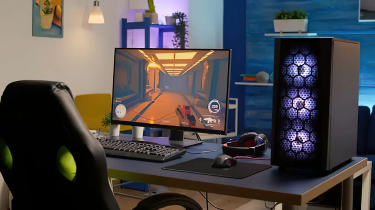 Modern gaming setup with a high-performance PC and monitor for FPS Improvement.