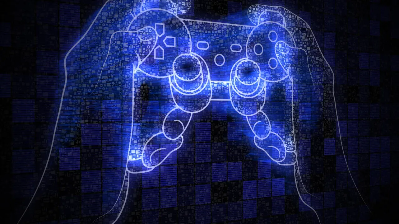 Glowing game controller illustration over a digital background representing Game Optimization Settings for enhanced gaming performance.