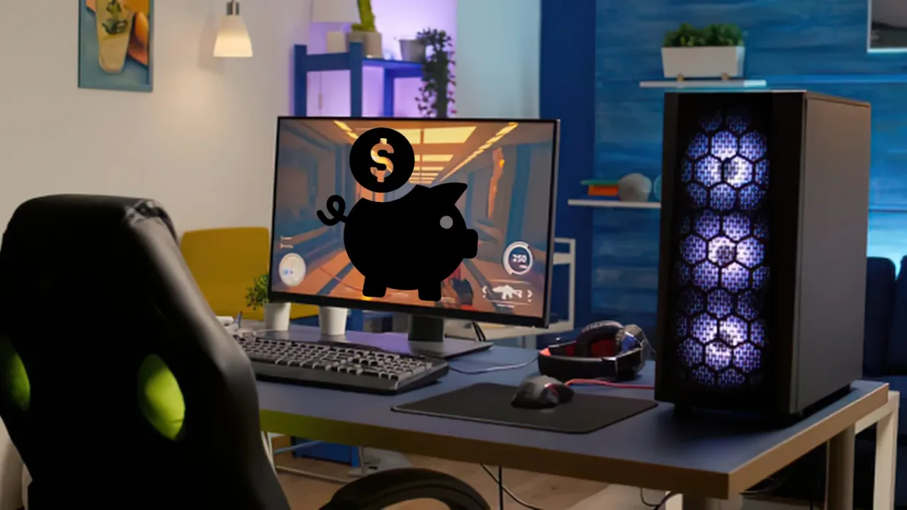 Gaming Setup on a Budget featuring a desktop PC, monitor, keyboard, mouse, and gaming chair, illustrating an affordable setup for smooth gameplay.