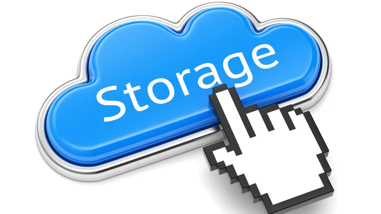 Cloud storage button with a cursor, illustrating Storage Requirements for managing digital files and available space.