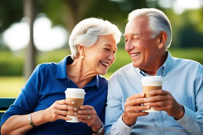 capa casal senior tomando café