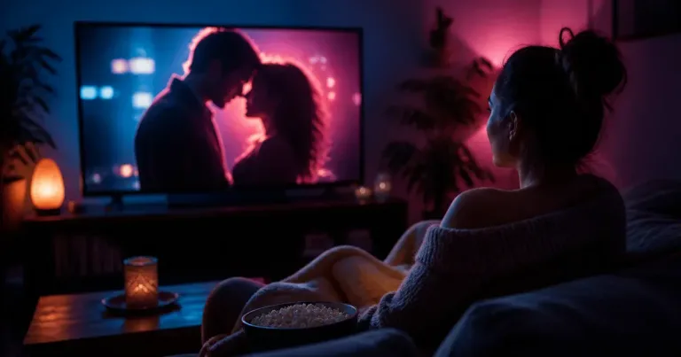Pessoa descobrindo um filme romântico em casa