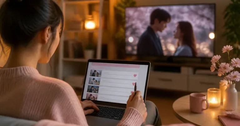 Pessoa criando lista de doramas românticos para assistir