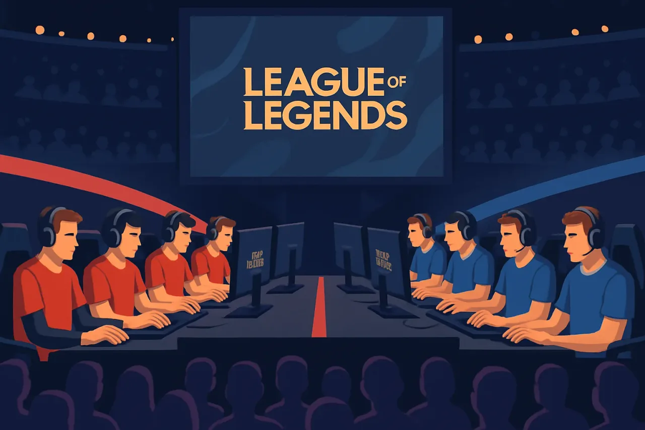 Professional League of Legends players at an esports tournament