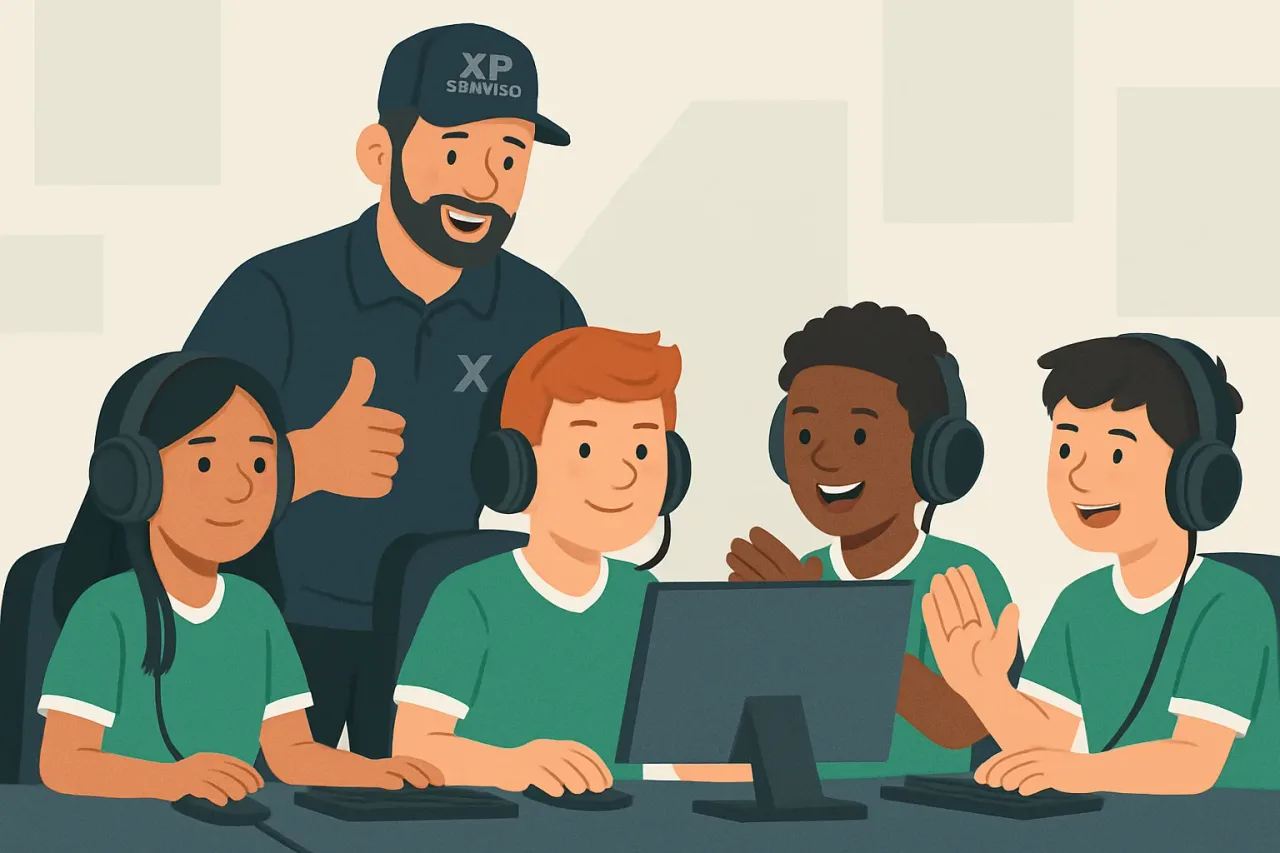 XP League youth esports team with coach