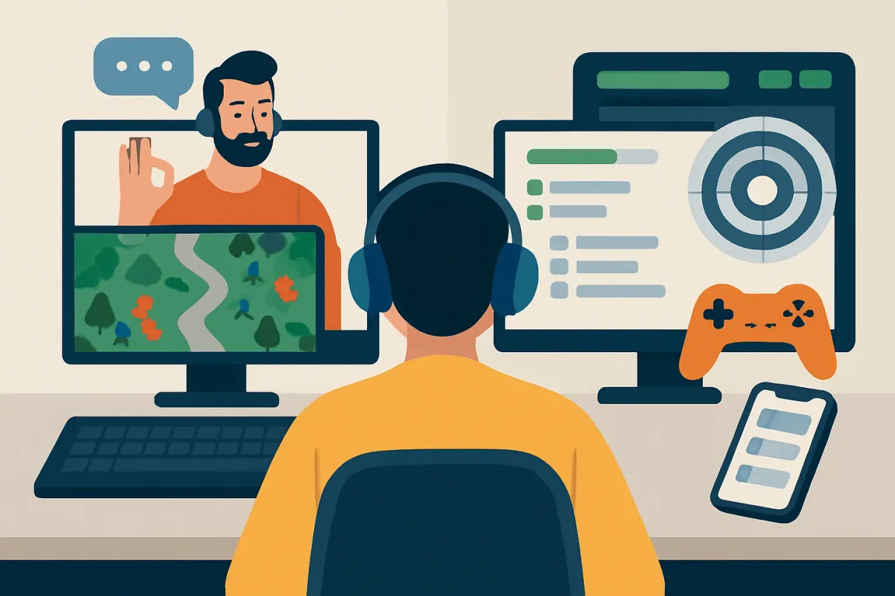 Player working with an in-game coach during an online gaming session.