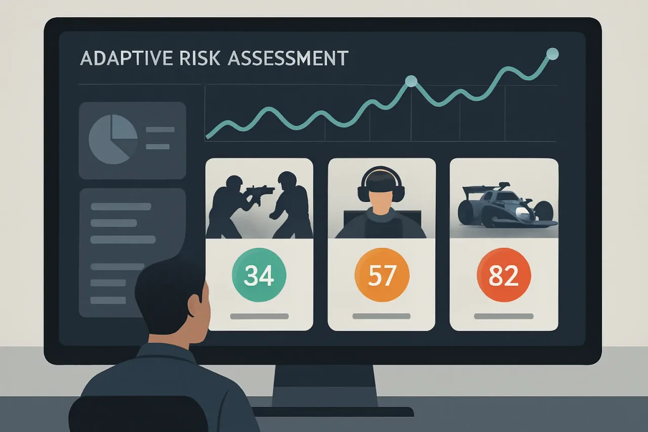 A digital dashboard showing adaptive risk scores and analytics for Esports