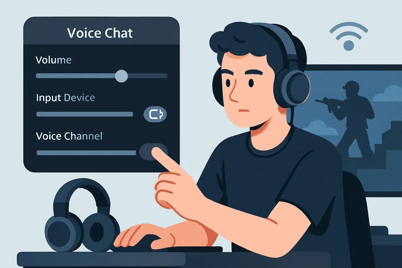 A gamer adjusting voice chat controls on their headset.