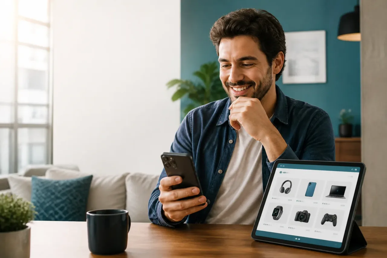 Pessoa comparando pre�os em aplicativo de compras no celular