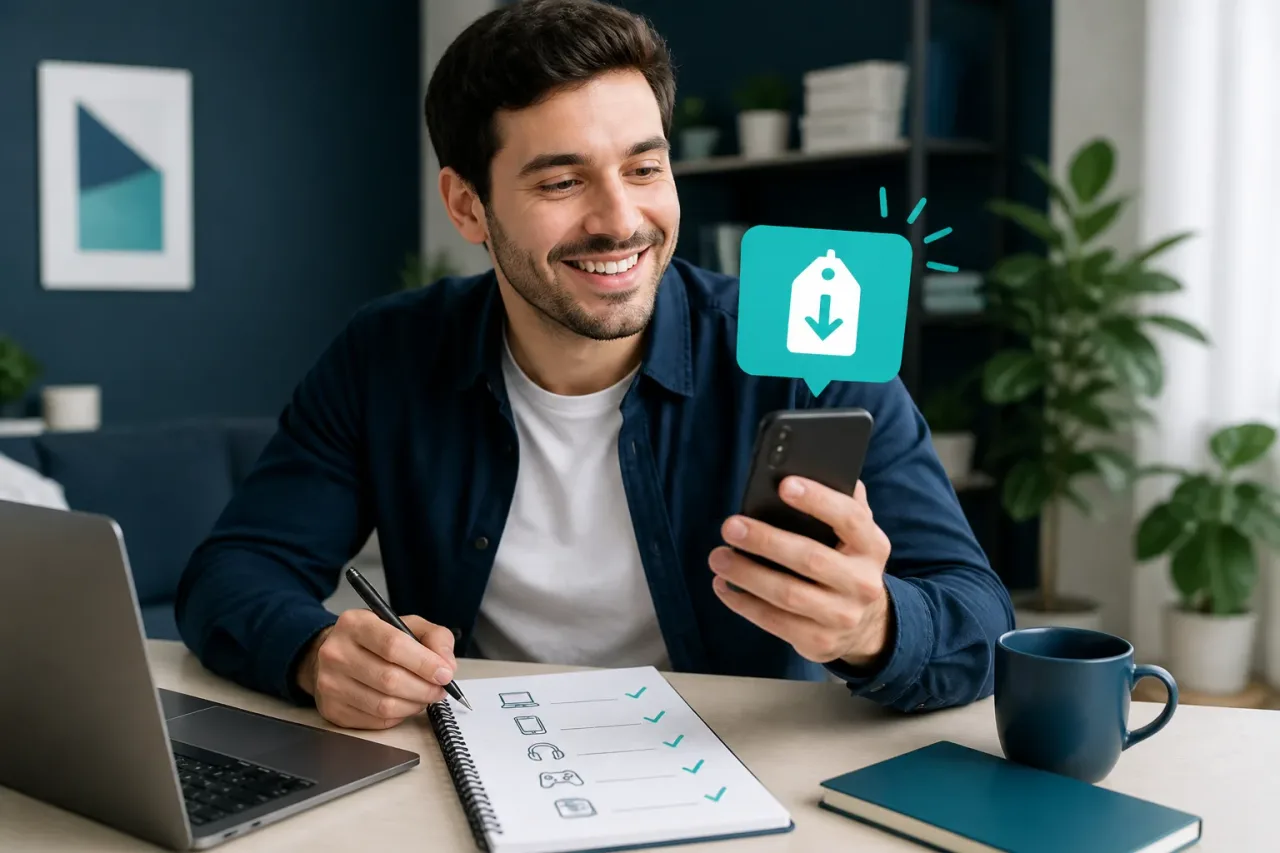Pessoa recebendo alerta de preço no celular