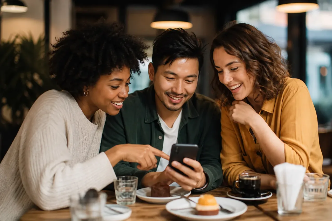 Amigos dividindo despesas pelo celular