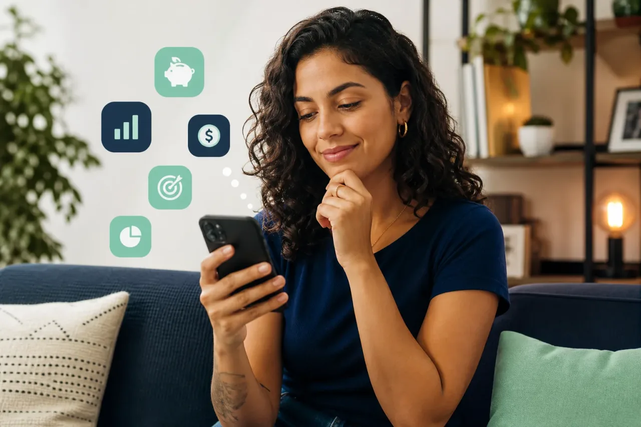 Pessoa escolhendo aplicativos de economia no celular